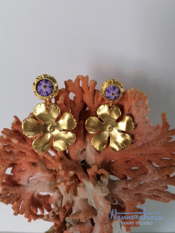 Pendientes flores erizos lilas